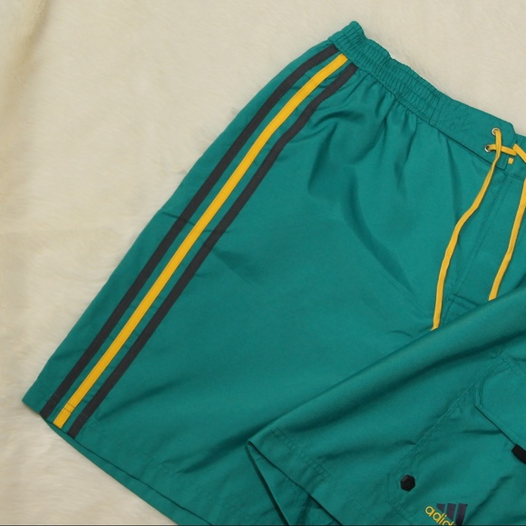 Adidas Classic Stripe Swim Shorts Teal Yellow - Picture 4 of 8